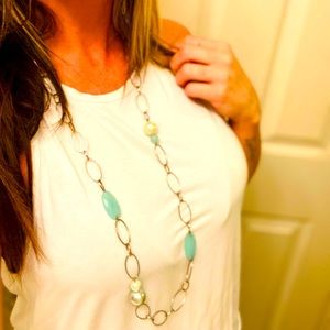 Silver and pearl-like beaded necklace and earring matching Set.